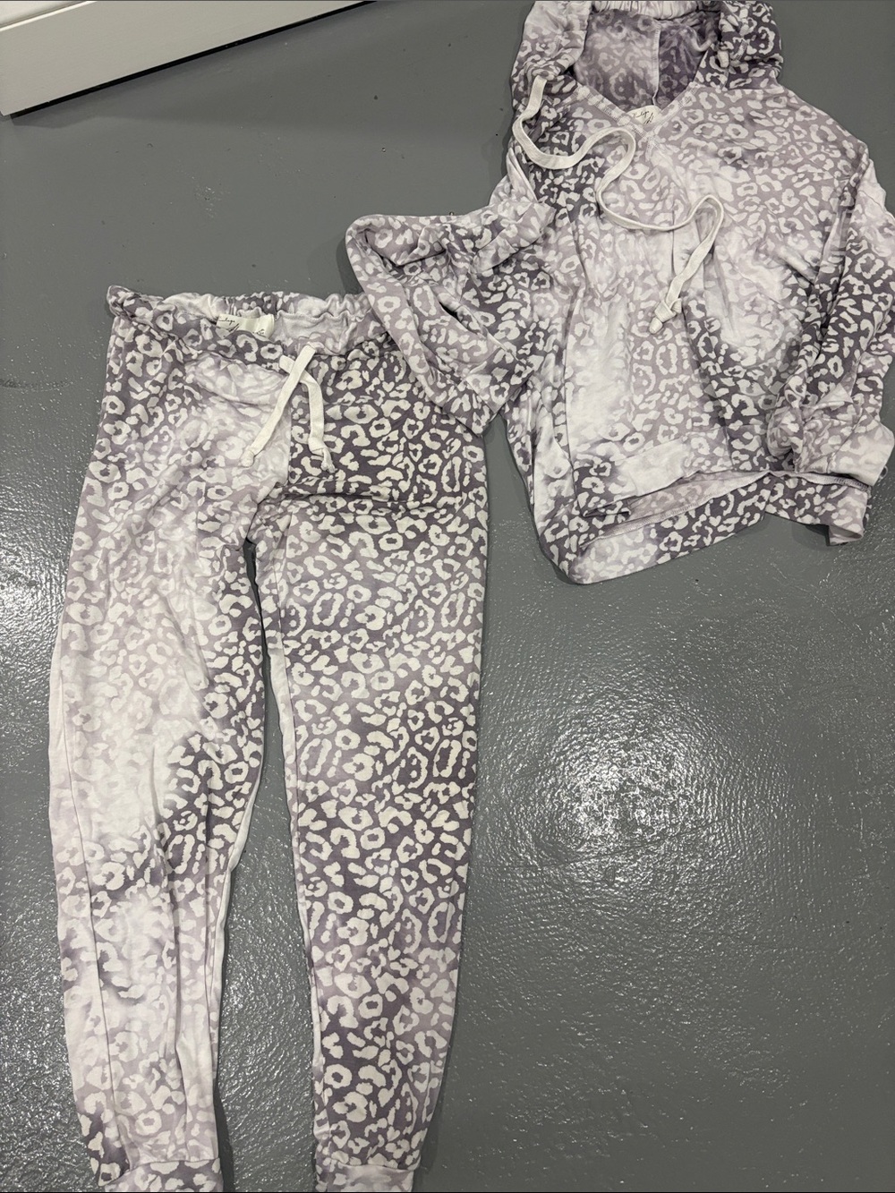 Vintage Havana Leopard Print Hoodie & Jogger Set - Light Gray Taupe